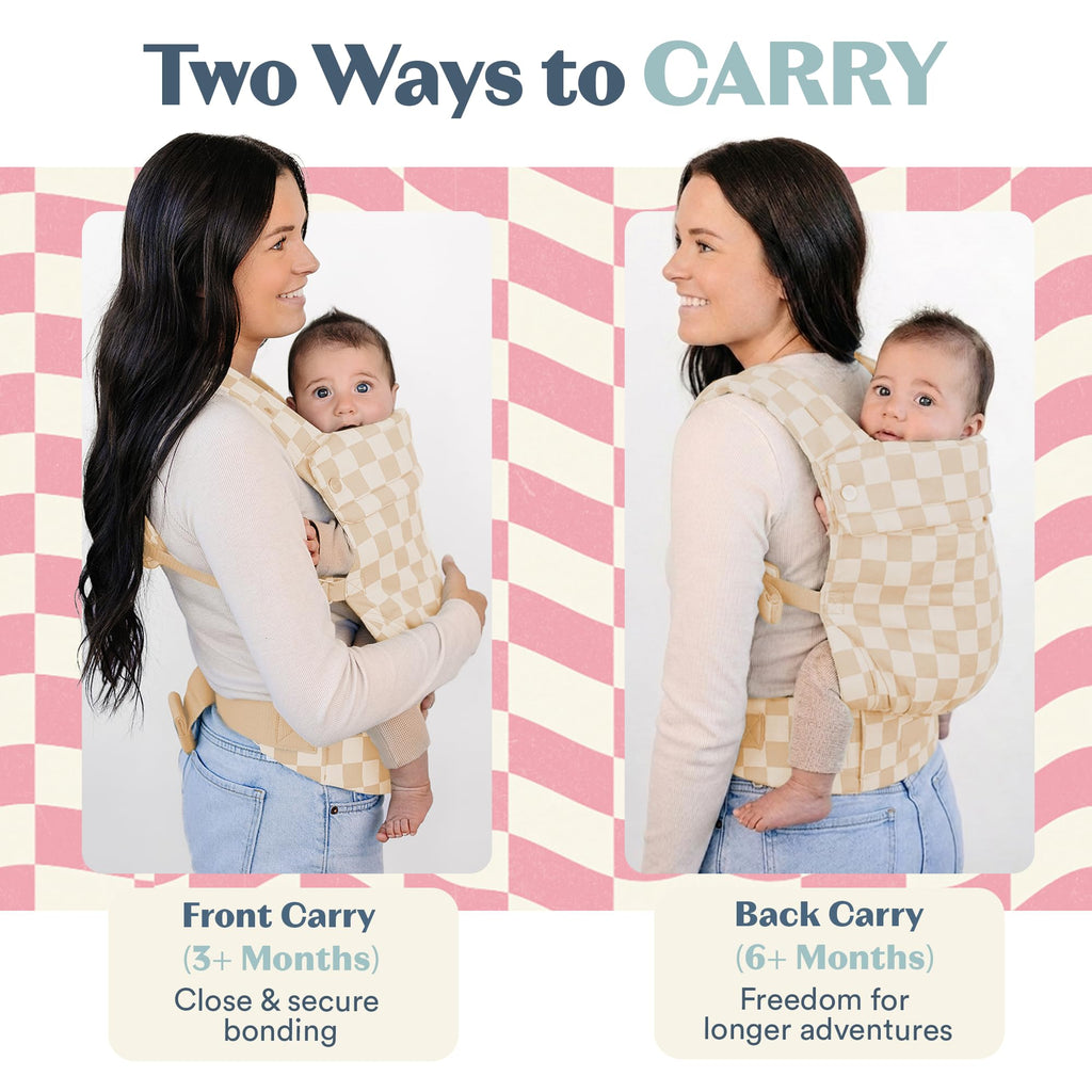 Ergonomic Hip-Healthy Baby Carrier, Front and Back Carry, 7-35 lbs - Almond Check view 4
