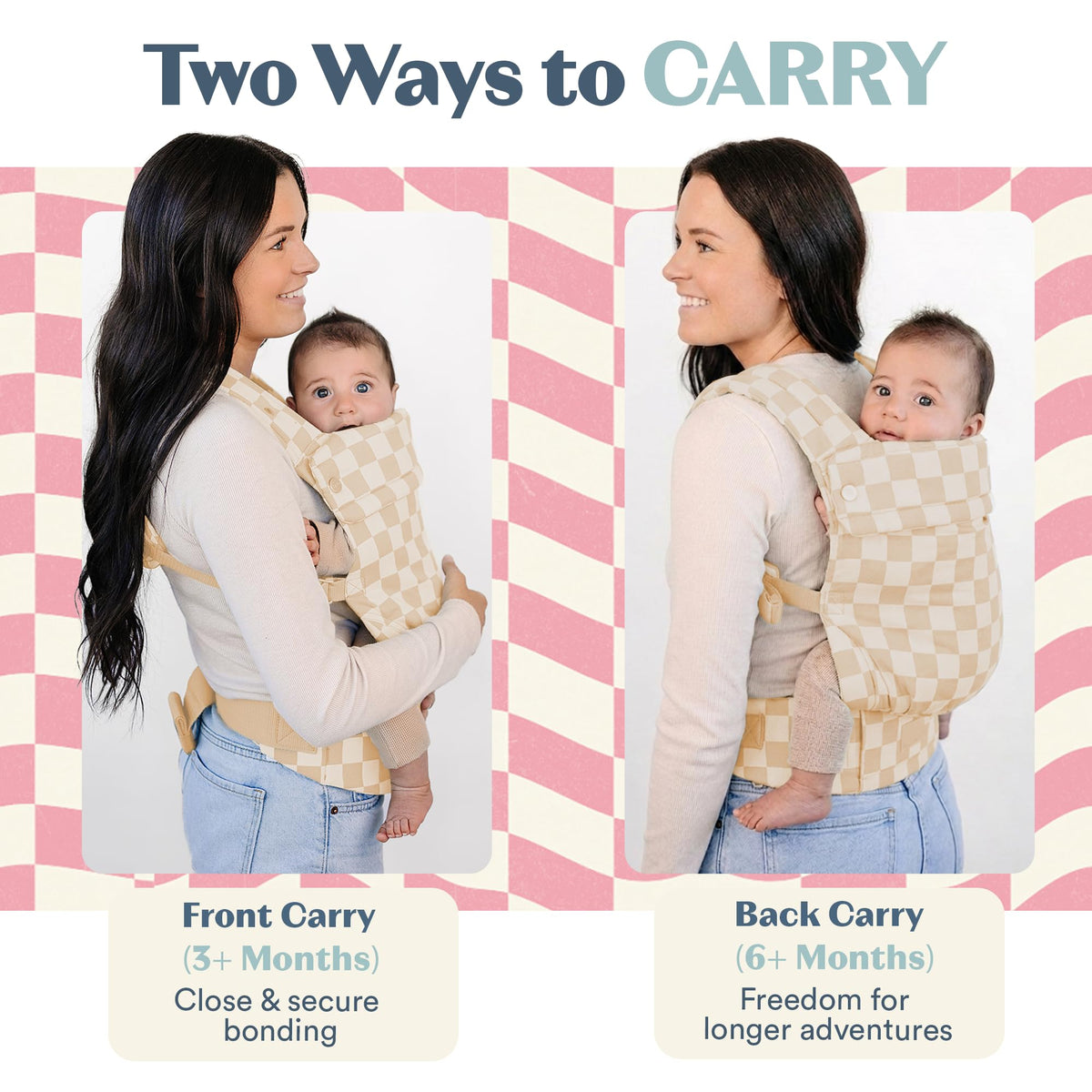 Ergonomic Hip-Healthy Baby Carrier, Front and Back Carry, 7-35 lbs - Almond Check view 4