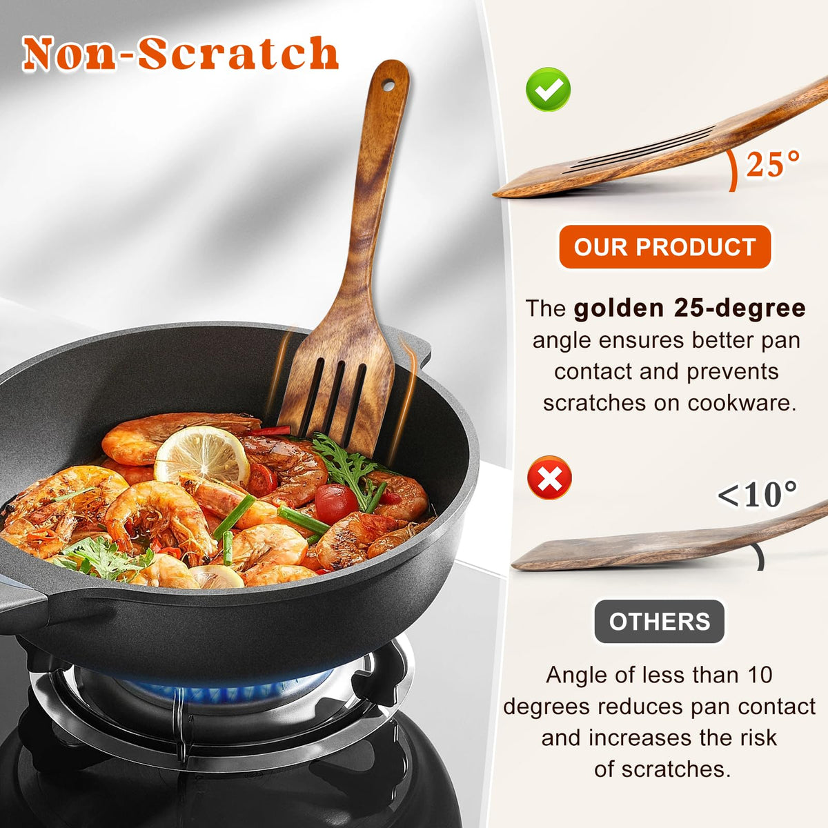 MemoGem 2Pcs Wooden Spatula, Acacia Solid & Slotted Turner Spatula Set, Long Handle Flat Frying Spatulas, Ideal Kitchen (Pack of 2)
