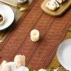 Artoid Woven Farmhouse Hollow Table Runner - Caramel / 12" x 60", Table Runner view 4