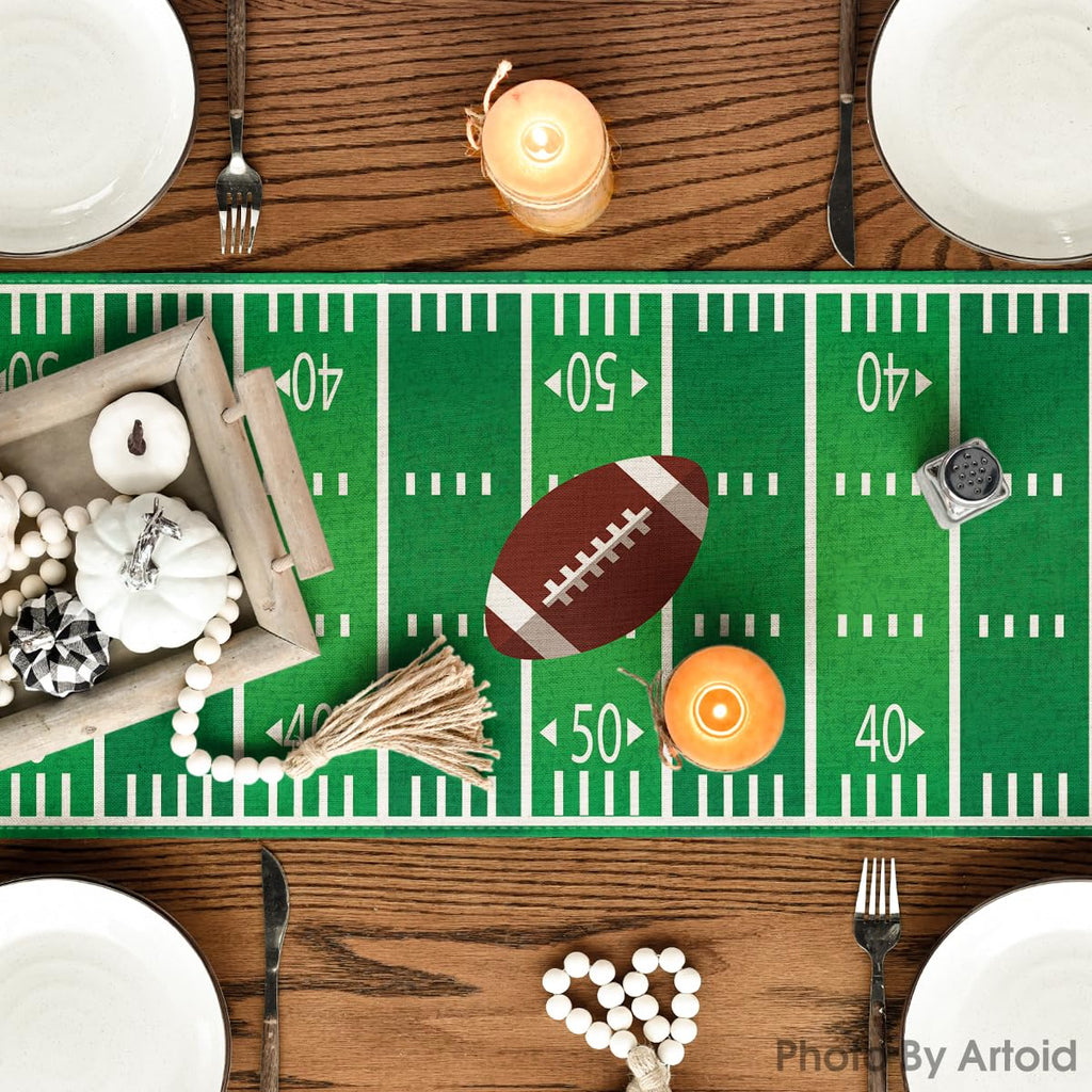 Artoid Mode Touch Down American Football Court Table Runner, Rugby Boy Fall Birthday Party Kitchen Dining Table