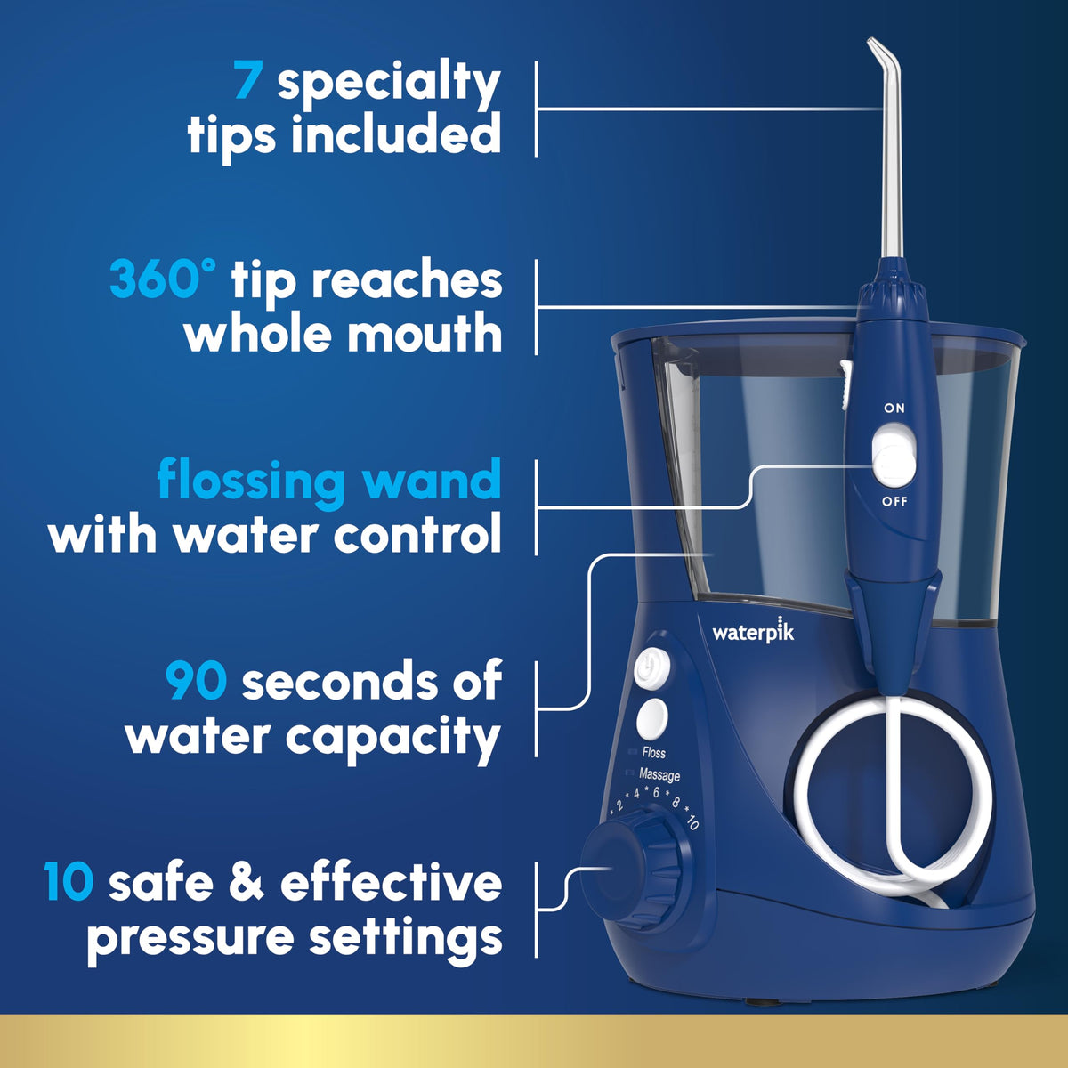 Waterpik Aquarius Countertop Water Flosser with 10 Settings, 7 Tips
