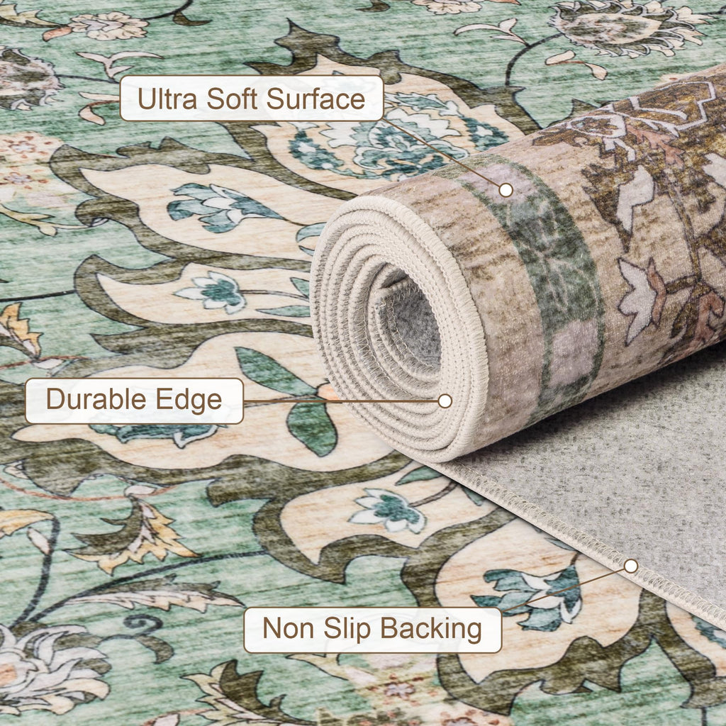 ExpediX Round Area Rug for Living Room: 6ft Boho Washable Rug – Brown Green