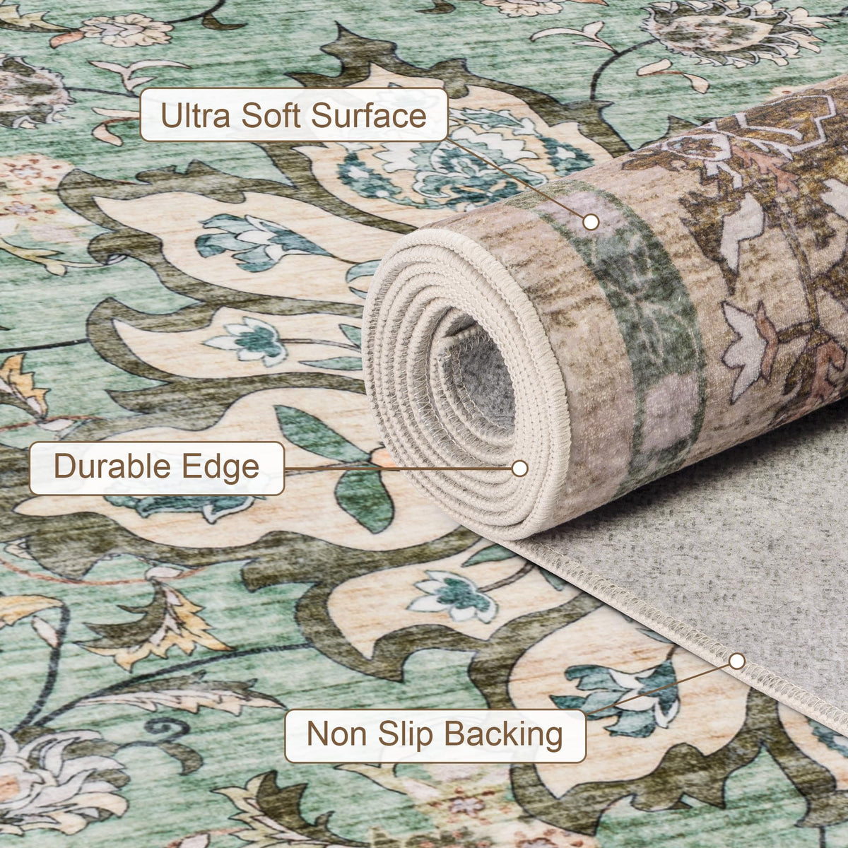 ExpediX Round Area Rug for Living Room: 6ft Boho Washable Rug – Brown Green