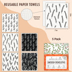 Augine Swedish Dishcloths for Kitchen, Reusable Paper Towel - 5 Count- Black and White view 1