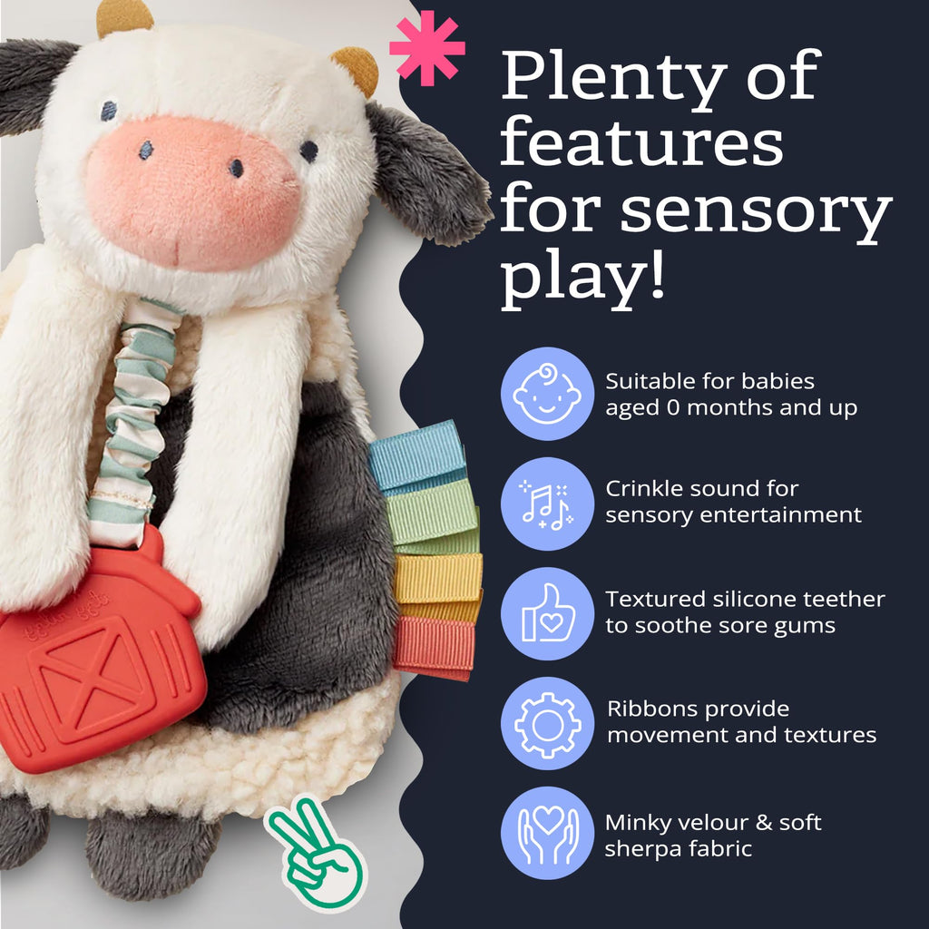 Itzy Ritzy Lovey Including Teether, Teething Relief, 0 Months & Up (Cow)