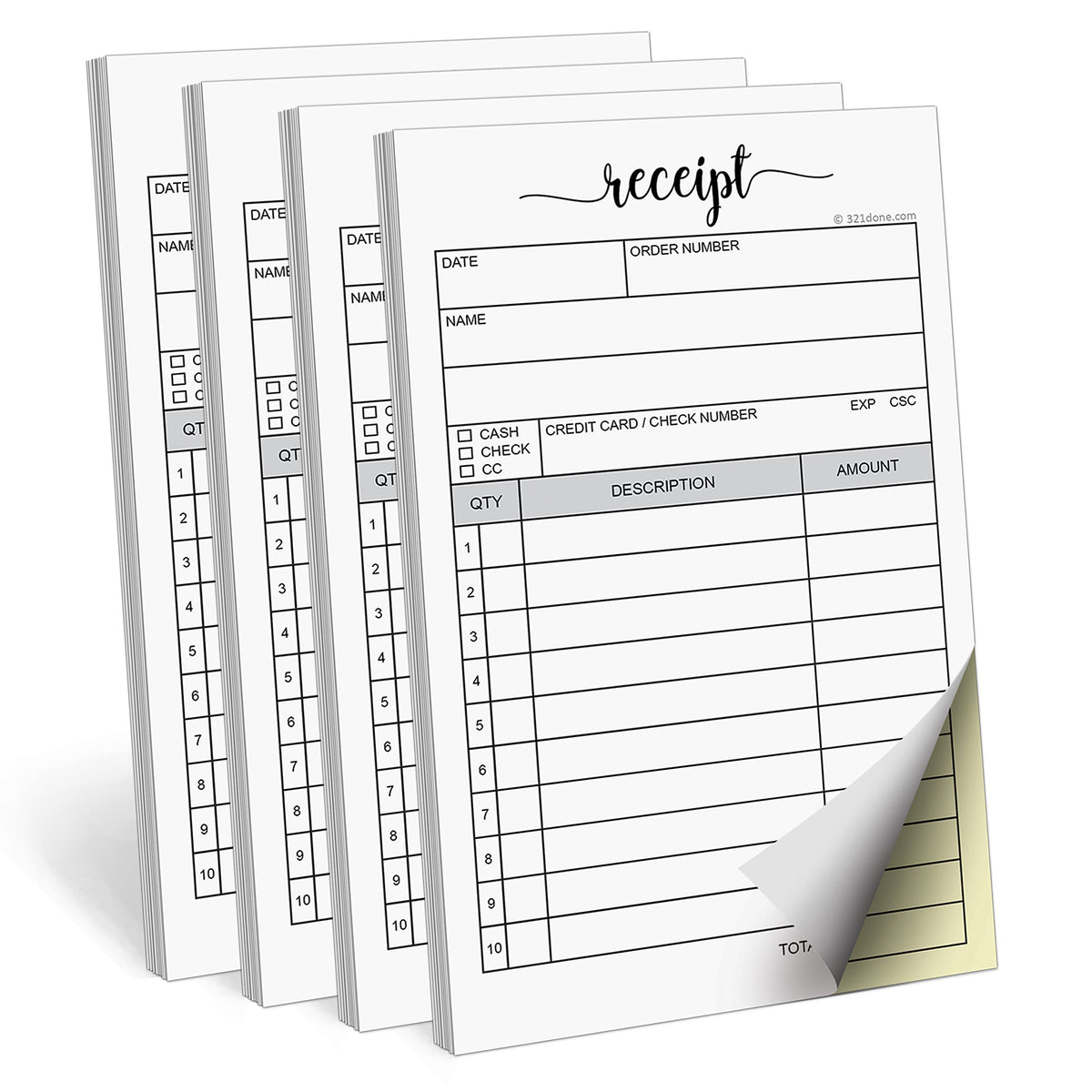 321Done Receipt Book with Carbon Copies, 2-Part, 3.4x5.5, 4-Pack, 50 Each