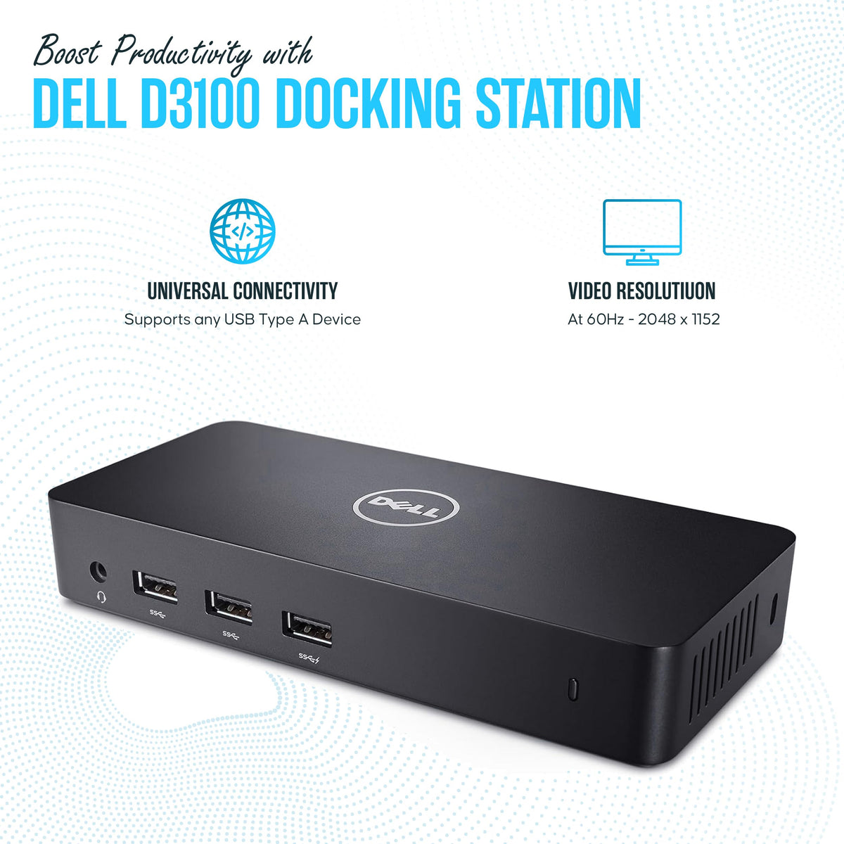 Koncept Dell D3100 USB 3.0 Docking Station, 65W 4K Triple Display Dual Monitor Dock