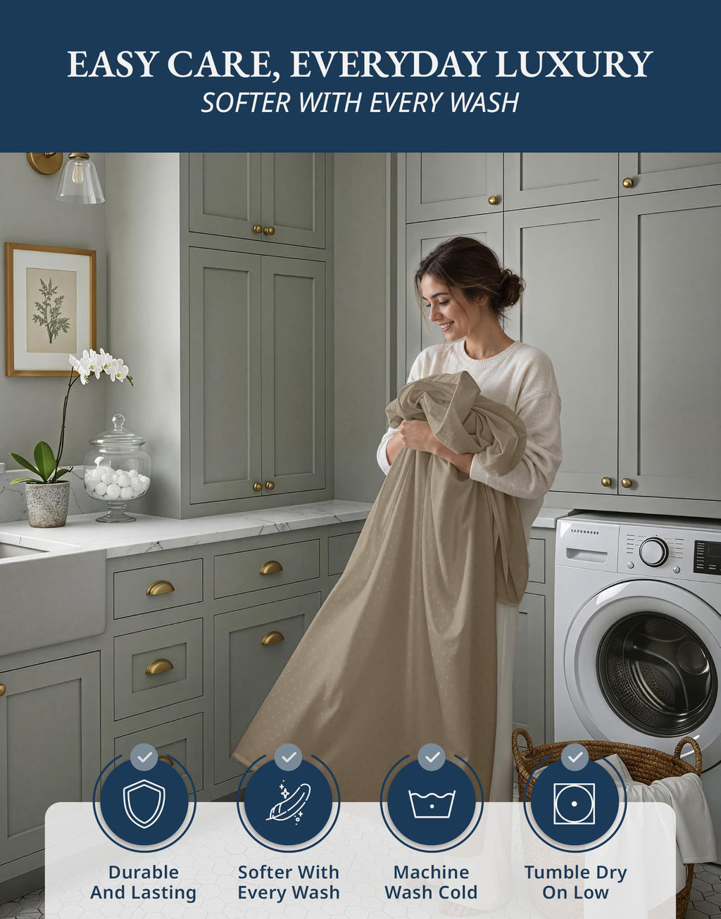 Lane Linen 100% Egyptian Cotton Ultra Soft Sheets - 42: Swiss Dot- Taupe view 7