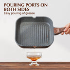 SENSARTE Nonstick Grill Pan for Stove Tops, Versatile Griddle with Pour Spouts, Square Big Cooking Surface, Durable (Pack of 3)
