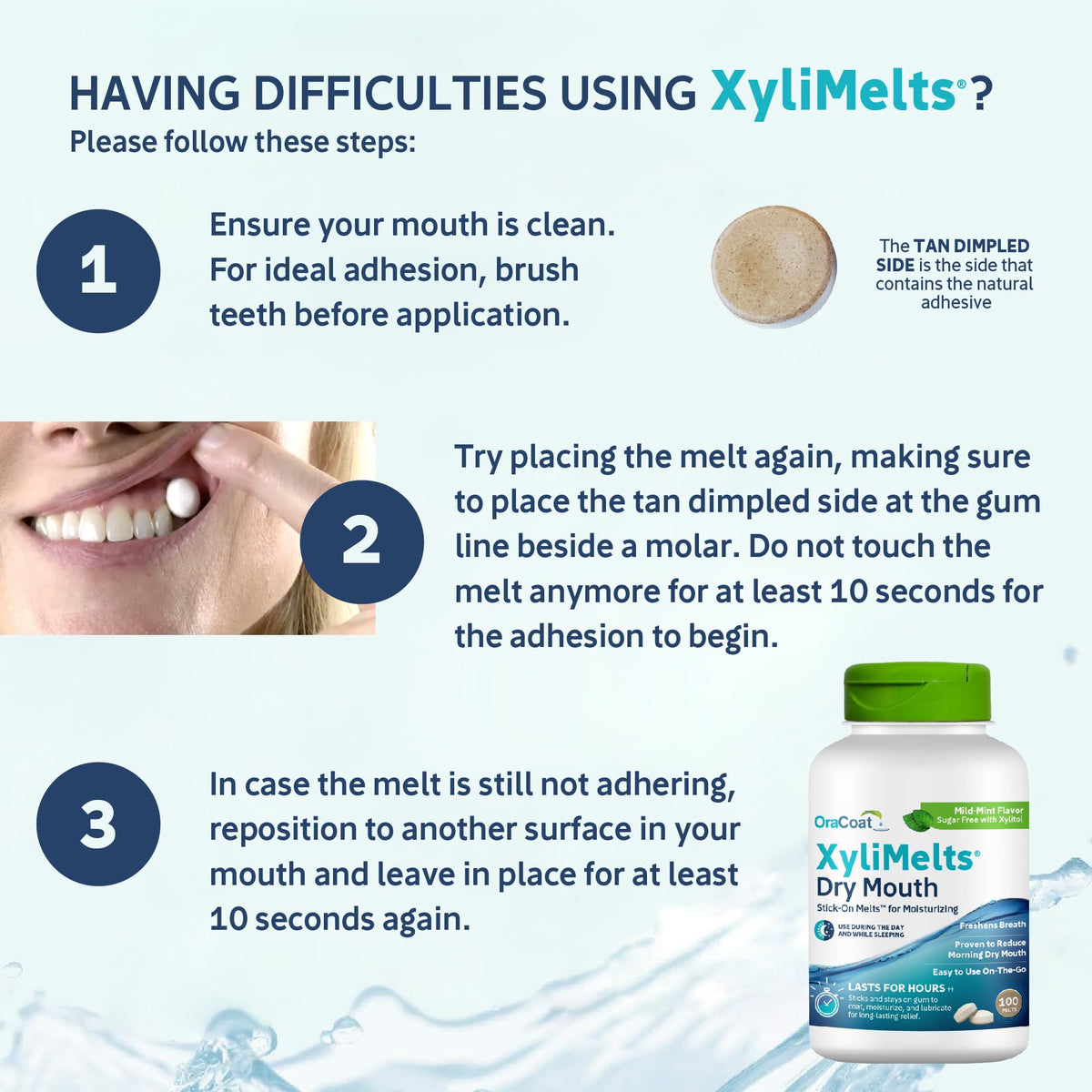 Oracoat XyliMelts for Dry Mouth Night Time or Day - Mild Mint / 100 Count view 2