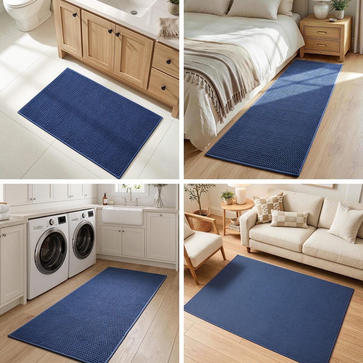 Sunfly Runner Rug with Non Slip Rubber Backing - Navy Blue / 2' x 6' (Rectangular) view 9