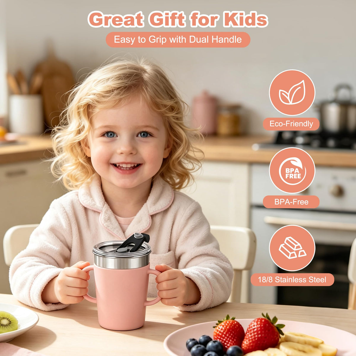 Vermida 12oz Stainless Steel Kids Cups with Handle for Toddlers, 4 Pack (additional view 6)