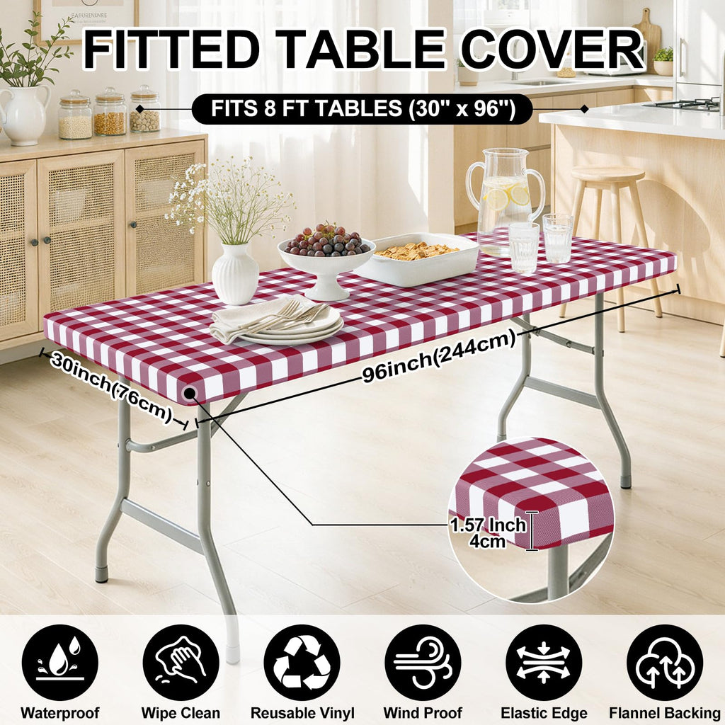 Smiry Rectangle Picnic Table Cloth - Burgundy and White / 96" x 30" (Rectangular) view 6
