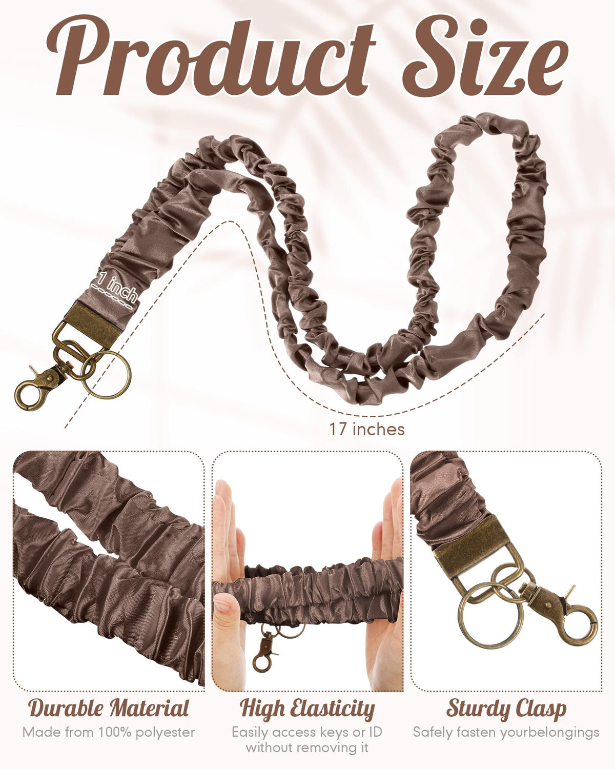 Geyoga Coffee Brown Scrunchie Teacher Lanyard for ID Badge, Stretchy Neck Key Lanyards (additional view 1)