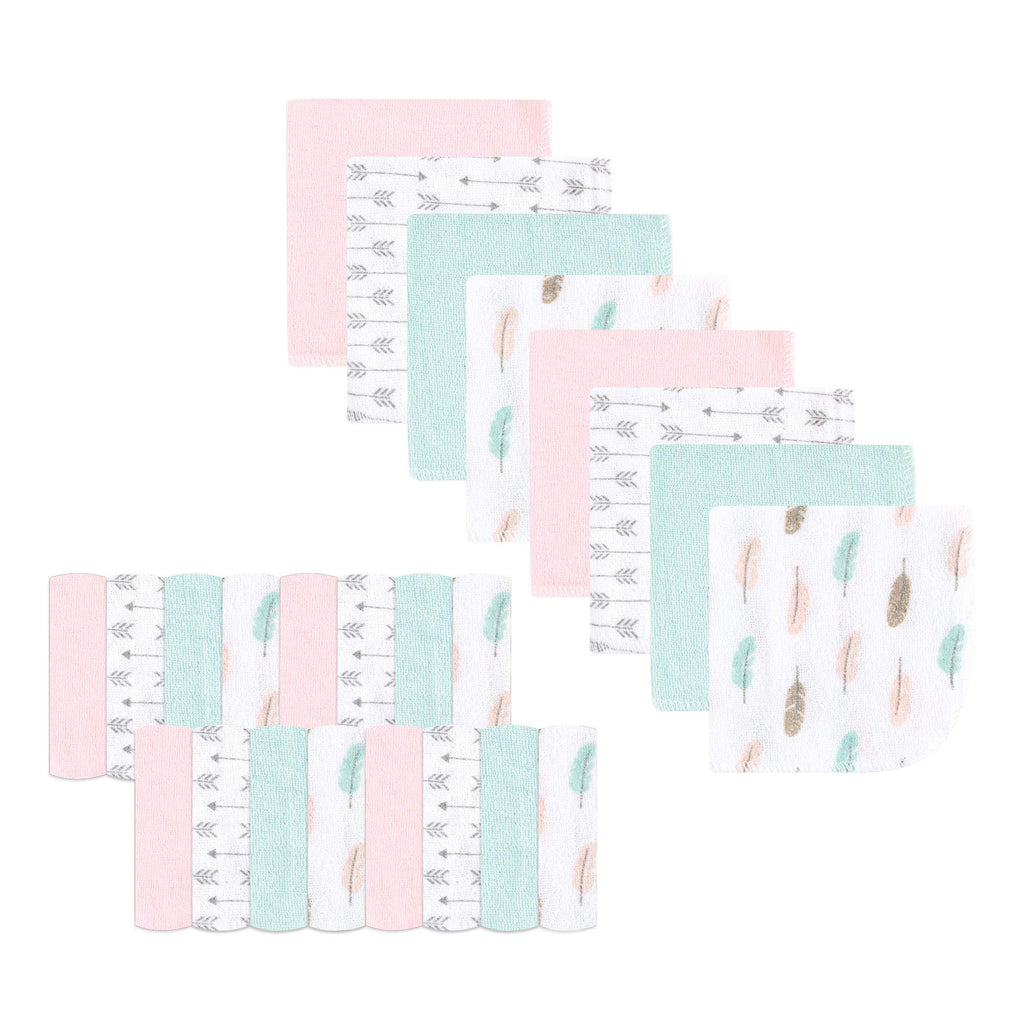 Luvable Friends Unisex Baby Cotton Rich Washcloths - Girl Feathers