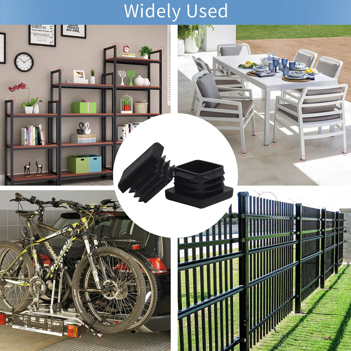 WZB 1 1x1 Square Tube End Cap Plastic Plugs 12 Pack, 1x1 1 Inch Square Tubing Plug 1x1 (additional view 5)