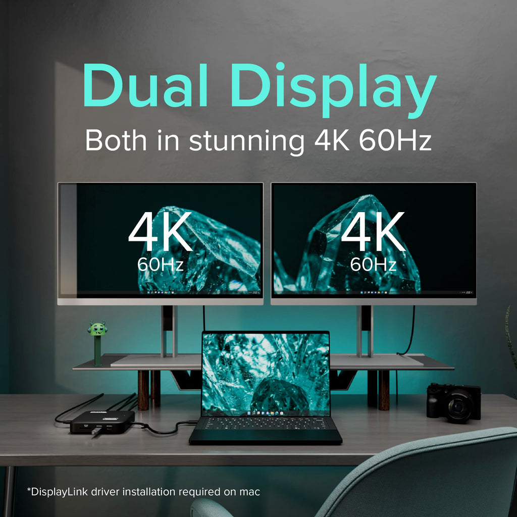 Plugable 7-in-1 USB-C DisplayLink Dock, Dual 4K 60Hz HDMI, 100W PD Charging (additional view 2)