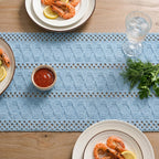 Artoid Woven Farmhouse Hollow Table Runner - Sky Blue / 12" x 48", Table Runner view 3