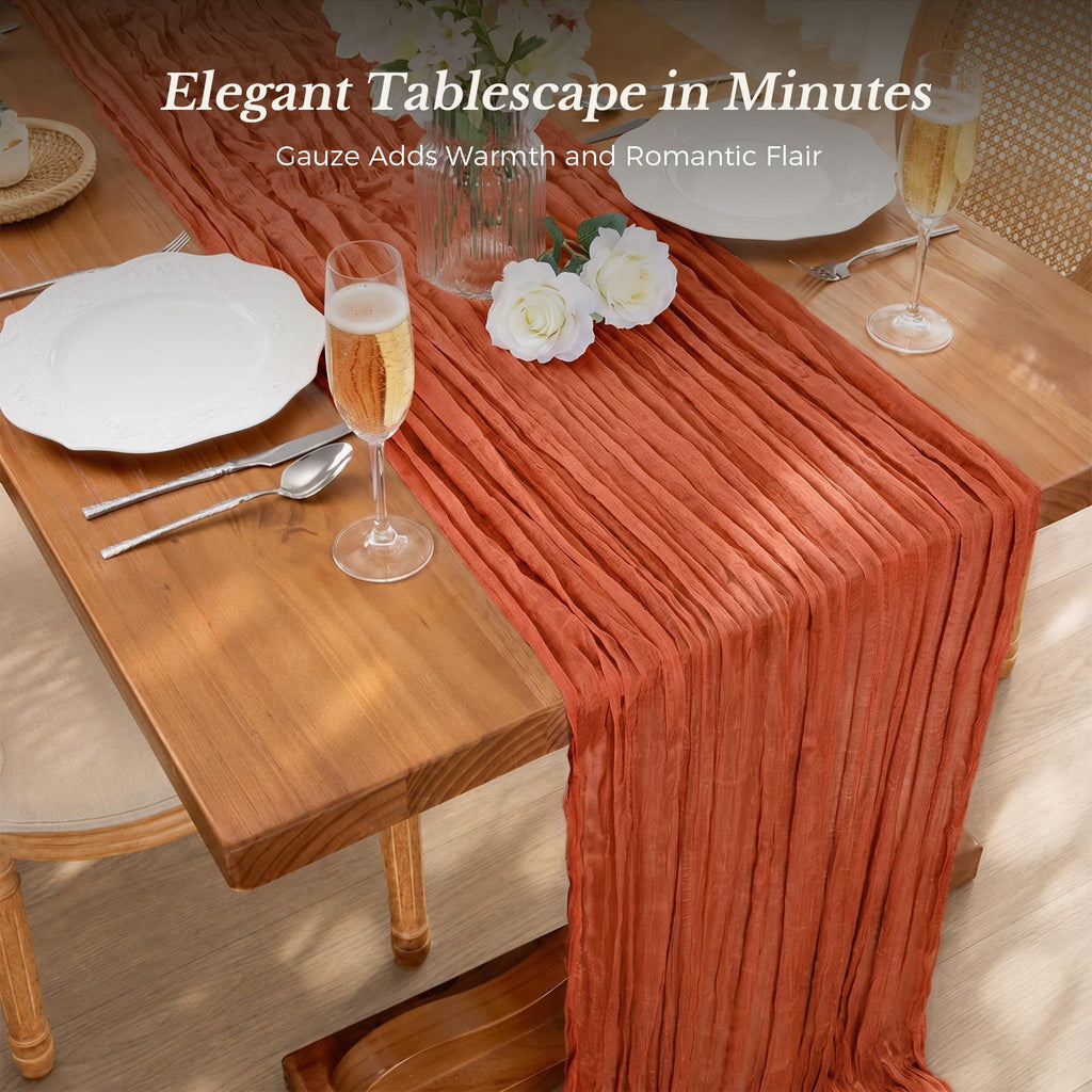 Goodluck Cheesecloth Table Runner 35x120 Inch Boho Gauze Table Runner - Terracotta view 1