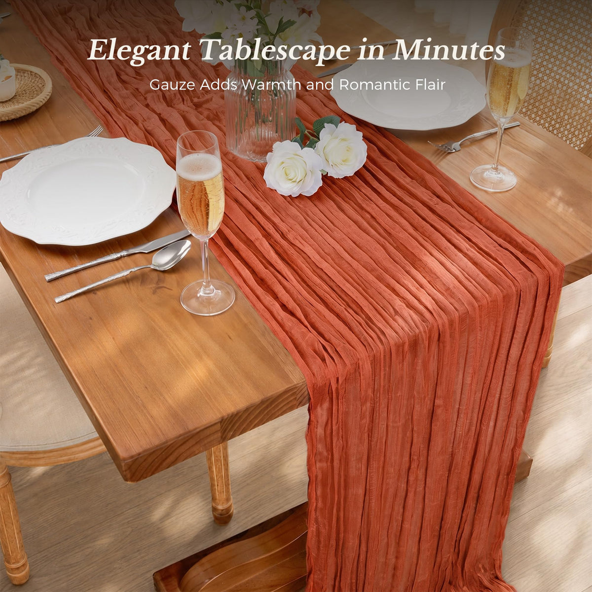 Goodluck Cheesecloth Table Runner 35x120 Inch Boho Gauze Table Runner - Terracotta view 1