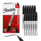 Sharpie Permanent Markers, Fine Tip, Black, 12 Count - Quick Drying, Fade Resistant, For Wood, Plastic, Paper, Metal (Pack of 12)