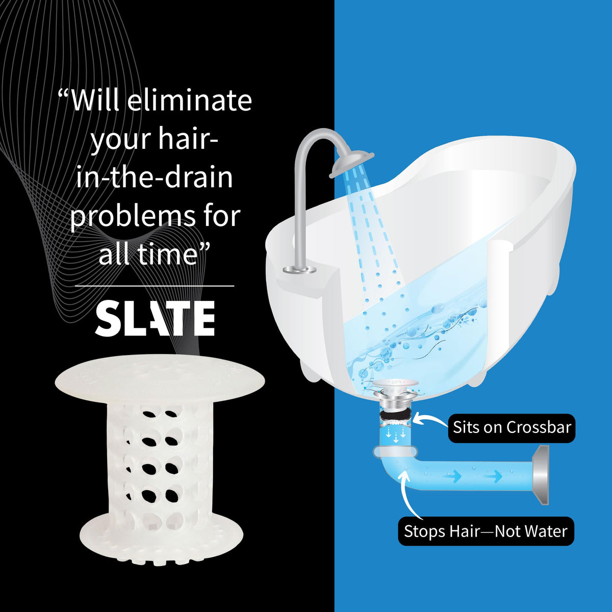 TubShroom The Revolutionary Tub Drain Protector Hair - Clear view 3