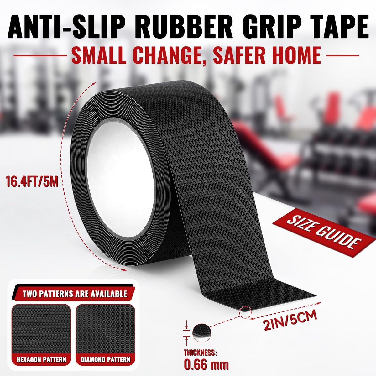 Xroam Rubber Grip Tape for Handles Non-Abrasive Anti Slip Tape - Diamond / 2In x 16.4Ft view 1