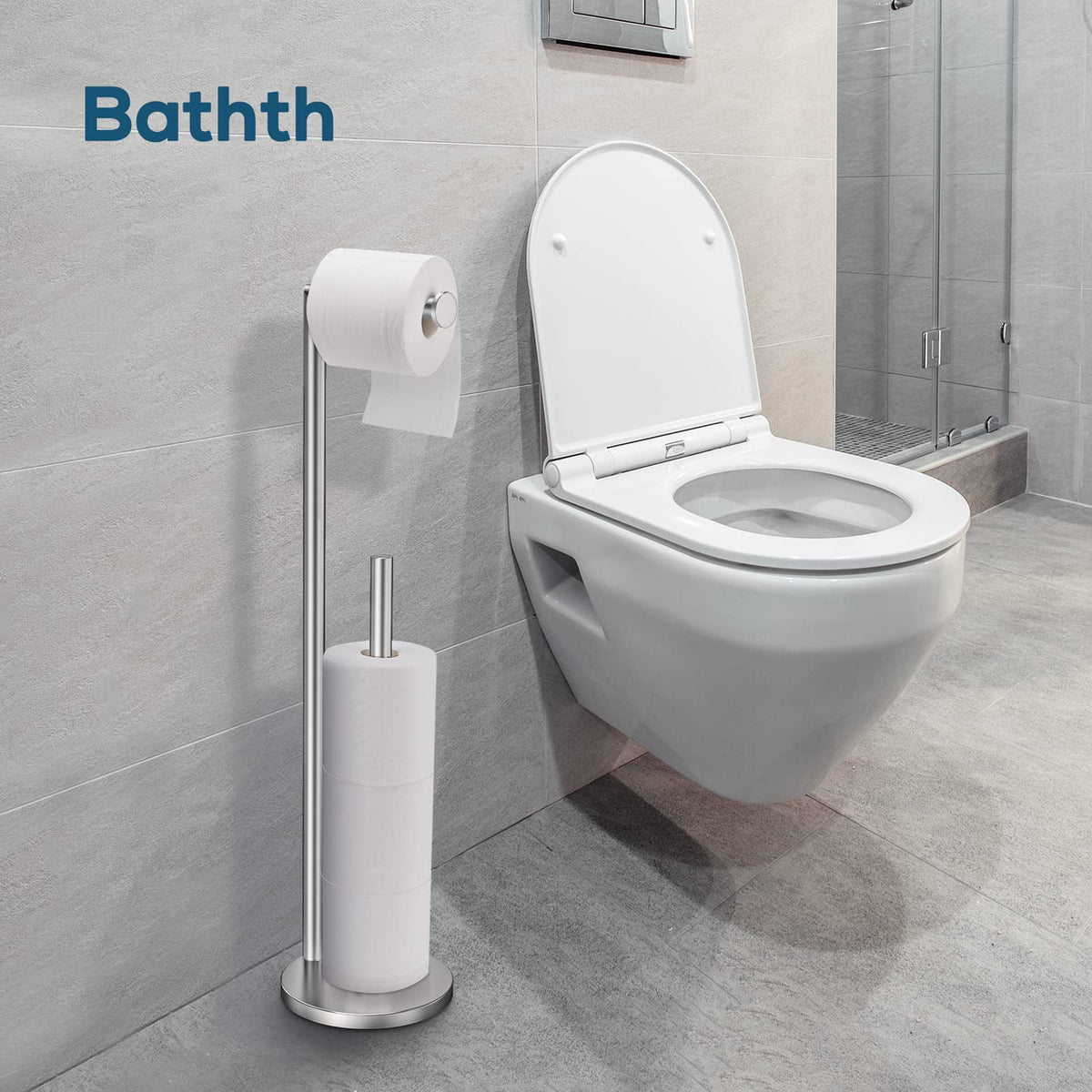 Toilet Paper Holder Stand, Toilet Paper Free Standing - Brushed Nickel view 4