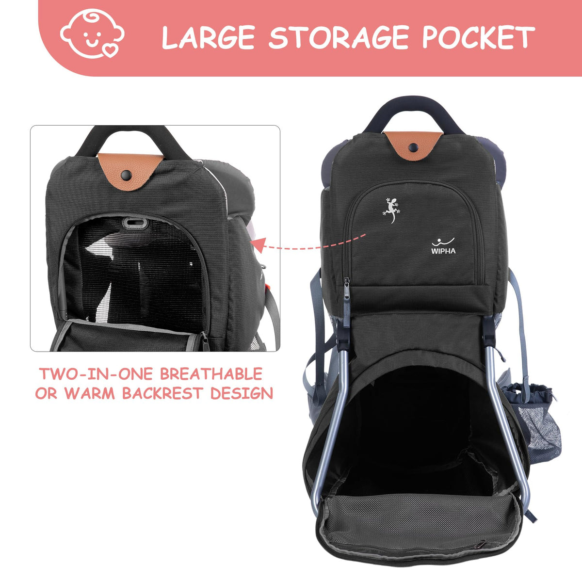 WIPHA Toddler Hiking Backpack Carrier - Black view 4