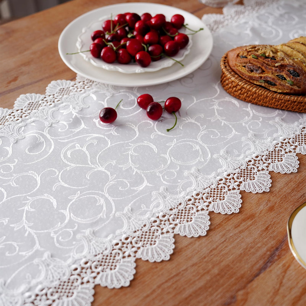 Artbloss White Lace Jacquard Table Runner - view 5