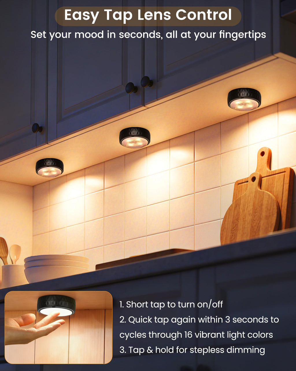 TECOMLIGHT LED Puck Lights with Remote Control - view 2