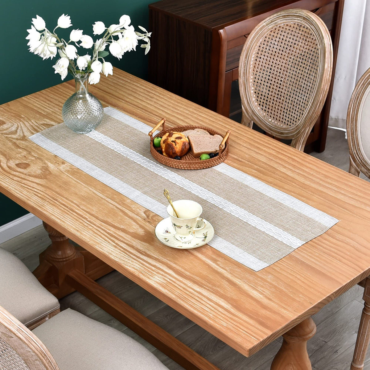 NEWISHER Farmhouse Braided Striped Embroidery - 13x36inch / A-brown