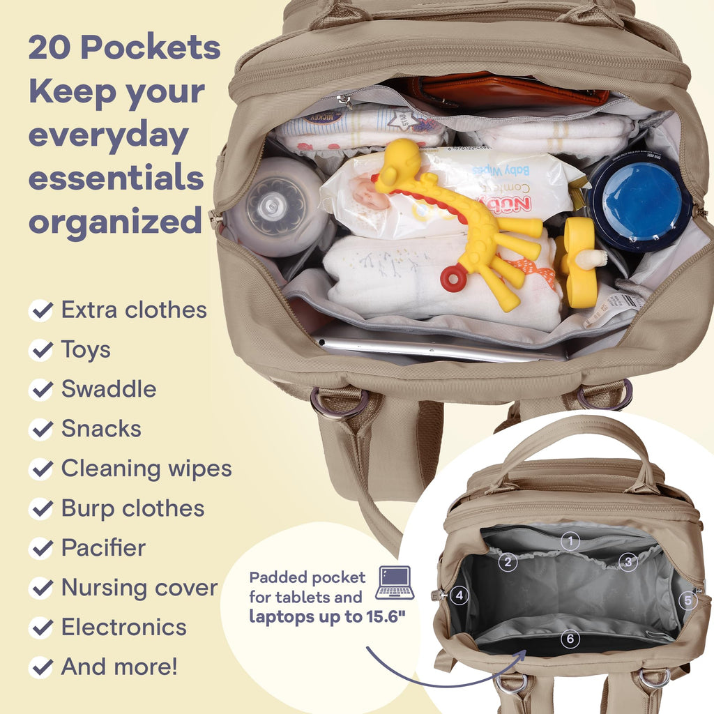 RUVALINO Baby Diaper Bag Backpack with Changing Pad, Waterproof, Clay (168)