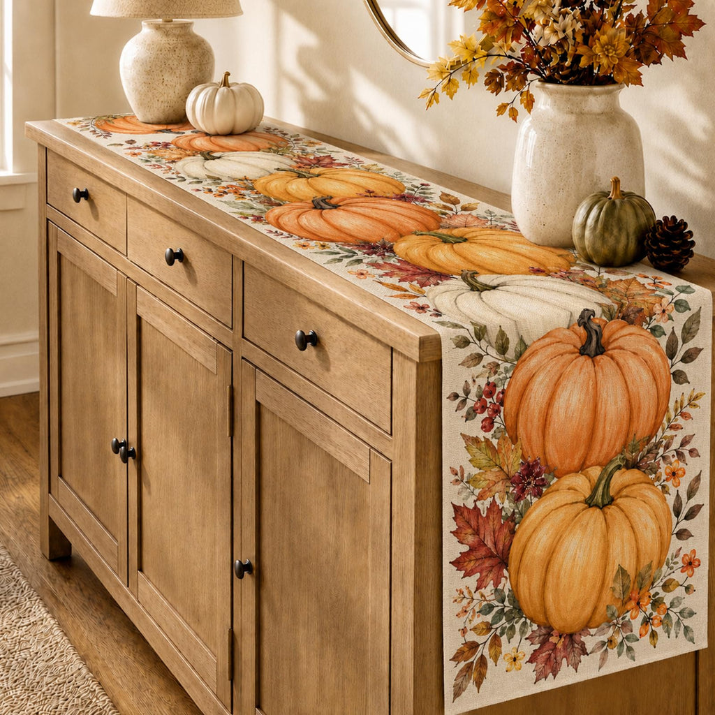 13 x 60 Table Runner for Holiday and Farmhouse Kitchen Decor - Fall Big Pumpkin view 3