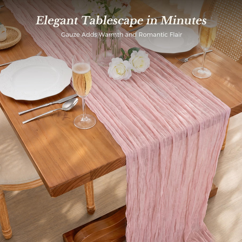 Goodluck Cheesecloth Table Runner 35x120 Inch Boho Gauze Table Runner - Dusty Pink view 1