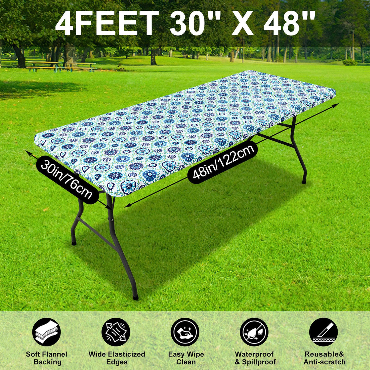 Smiry Rectangle Table Cloth, Waterproof Plastic Table Cover - Navy & Green / 48" x 30" (Rectangular) view 5
