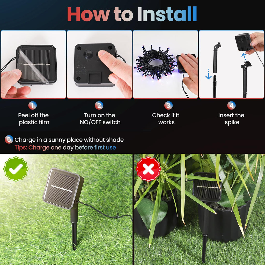 Moettany Solar String Lights Outdoor Waterproof - Red White and Blue view 5
