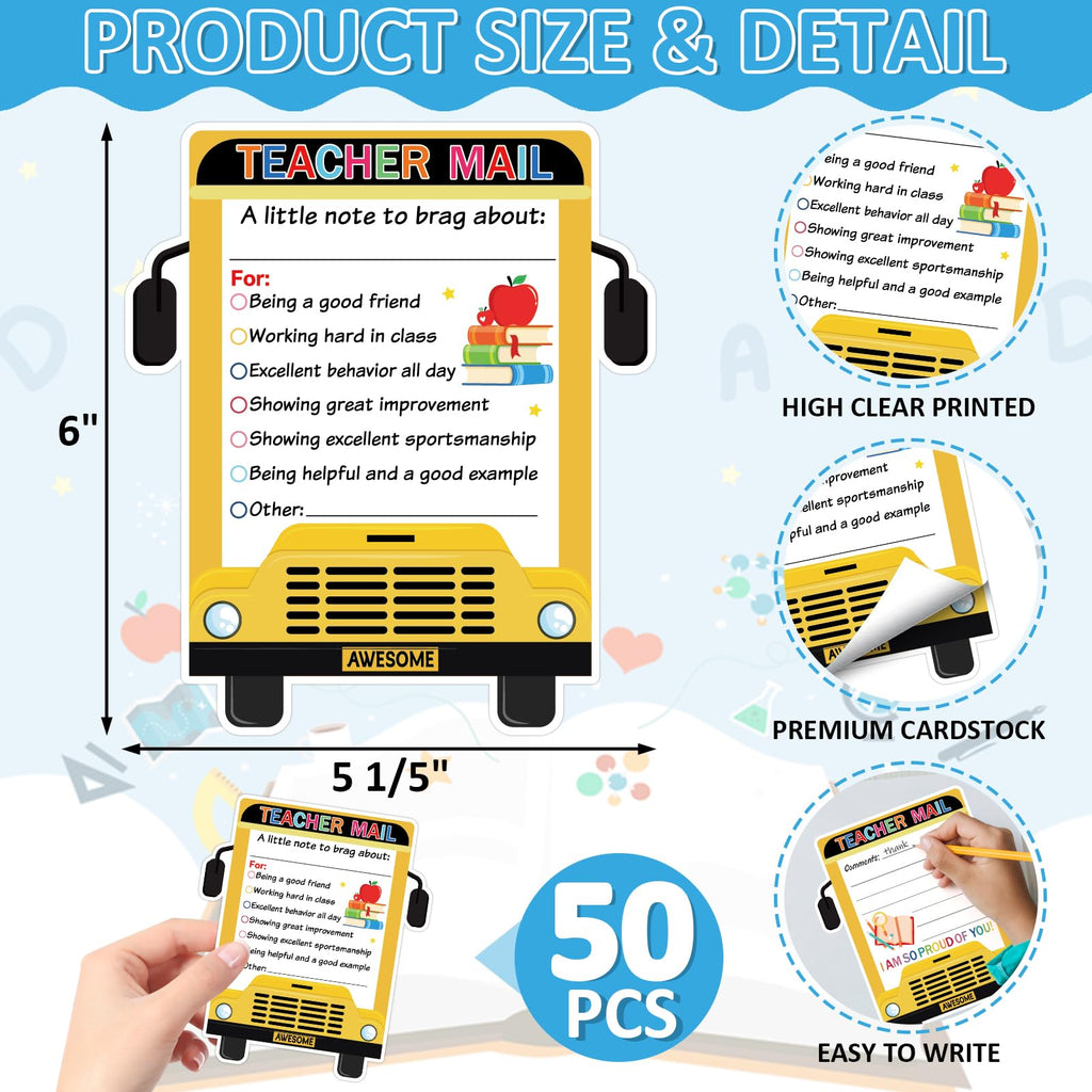 50Pcs Teacher Mail Notes to Parents - Bus view 1