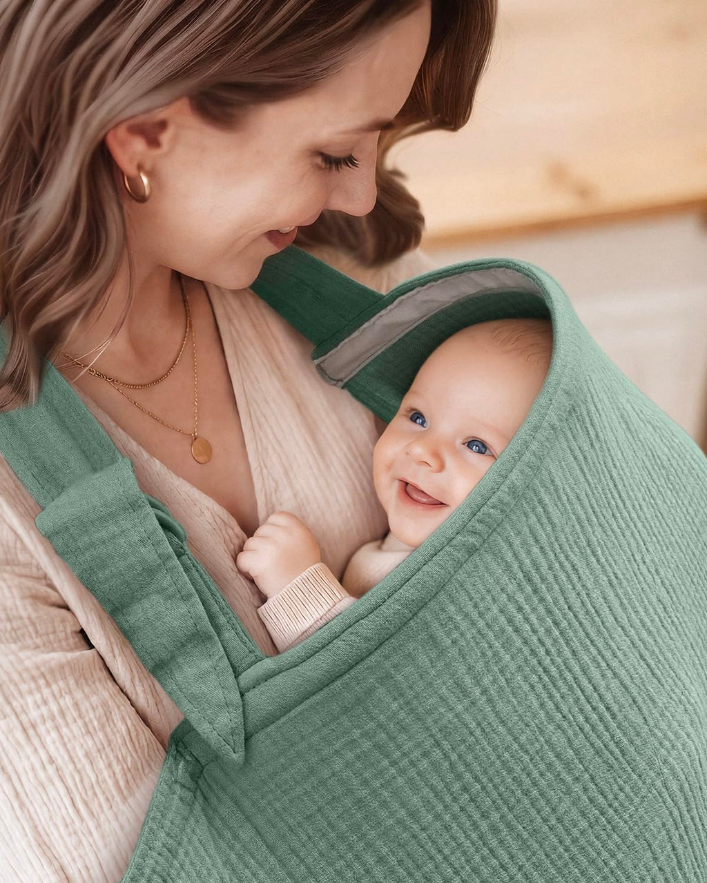 Blissful Diary Muslin Nursing Cover for Breastfeeding, Breathable Breastfeeding Cover up with Arch Neckline for Women