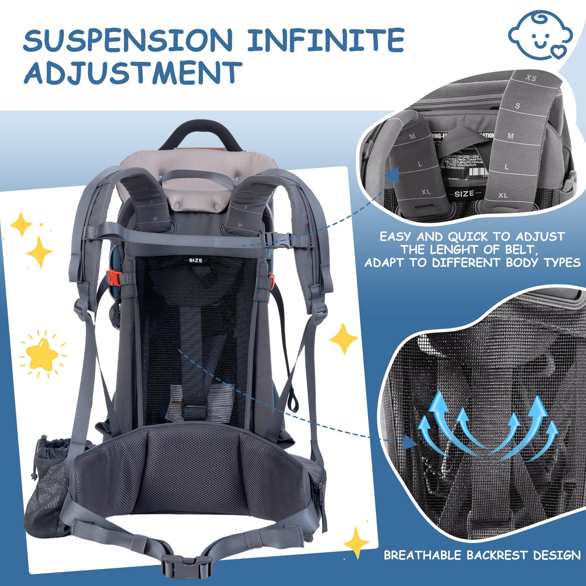WIPHA Toddler Hiking Backpack Carrier - Navy Blue view 3