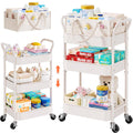 3 Tier Rolling Diaper Caddy Cart - Off-white