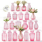 RUCKAE 22 Pack Pink Glass Bud Vases,Vintage Small Flower Vases for Centerpieces,Assorted