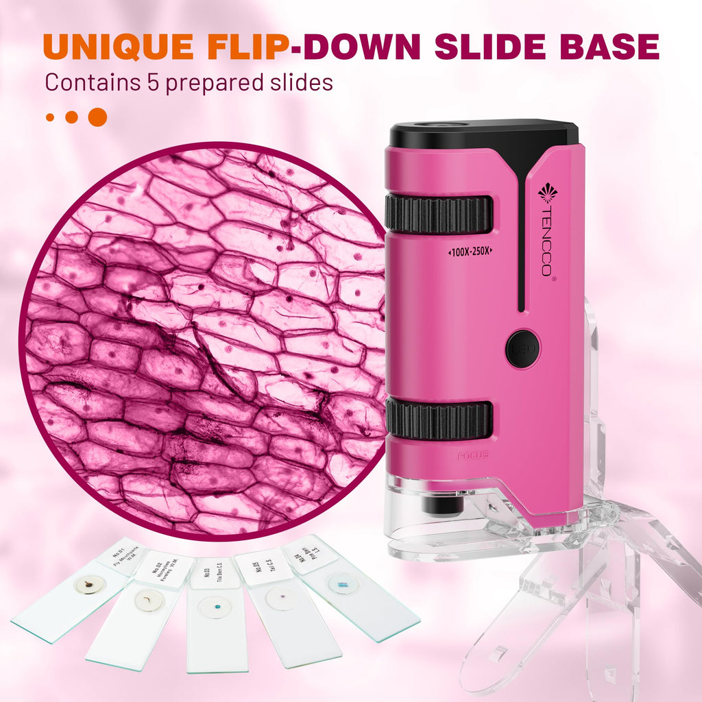 100x-250x Mini Pocket Microscope for Kids Adults - Pink view 3