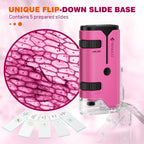 100x-250x Mini Pocket Microscope for Kids Adults - Pink view 3