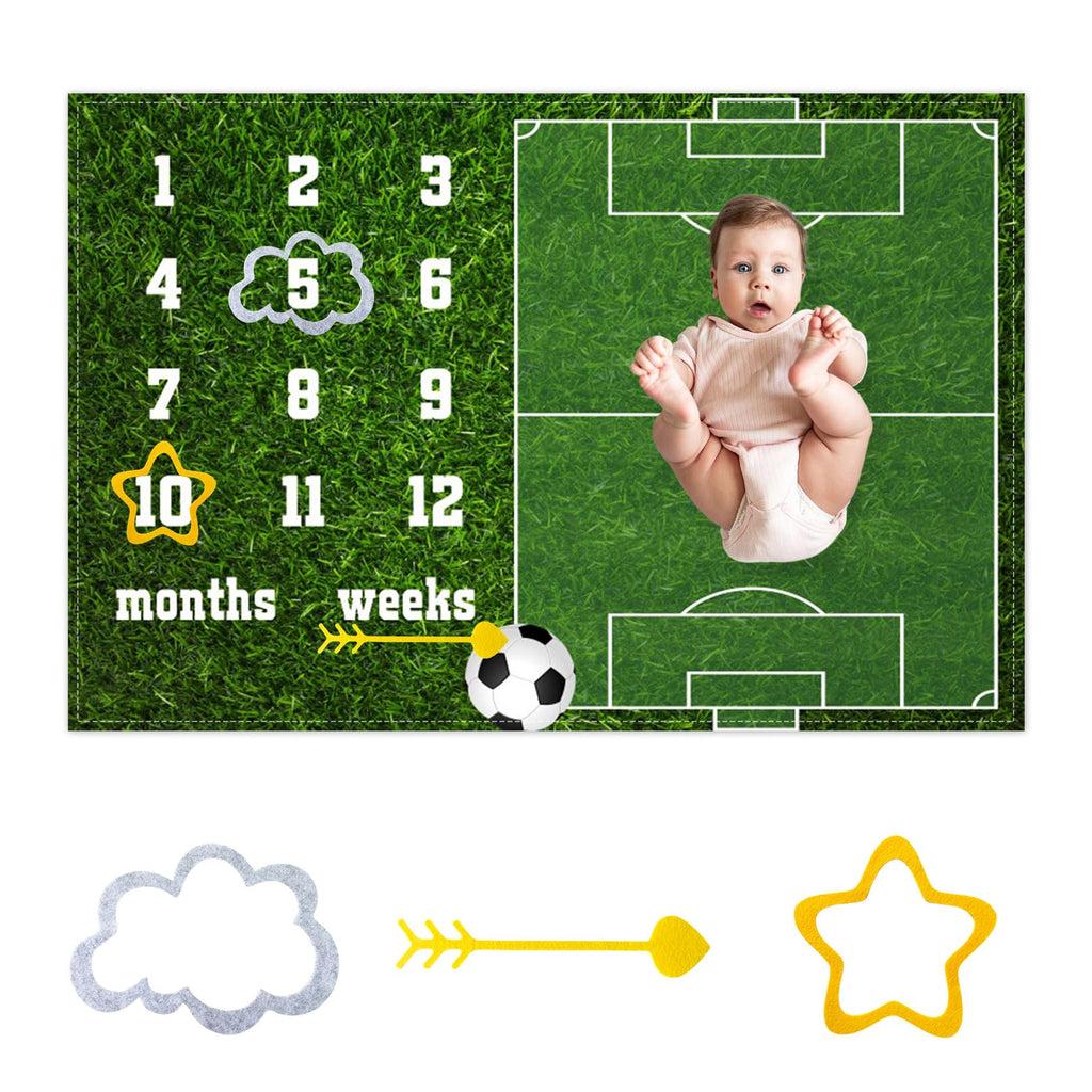 CSFOTO Soccer Theme Baby Monthly Milestone Blanket Football Sports Nursery Decor