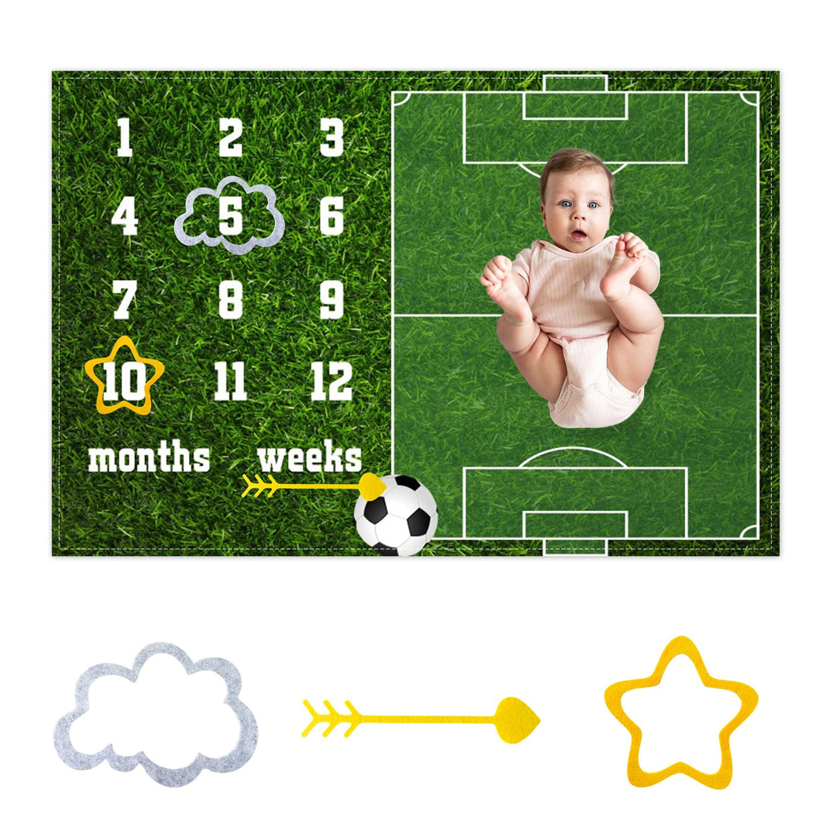 CSFOTO Soccer Theme Baby Monthly Milestone Blanket Football Sports Nursery Decor