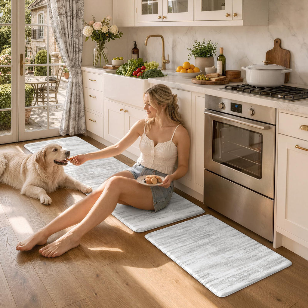 KIMODE Anti Fatigue Kitchen Mat, Abstract Farmhouse Kitchen Rugs Sets of 2 - Grey/Multi / 17.3" x 59"+17.3" x 29"--0.47 inches view 7