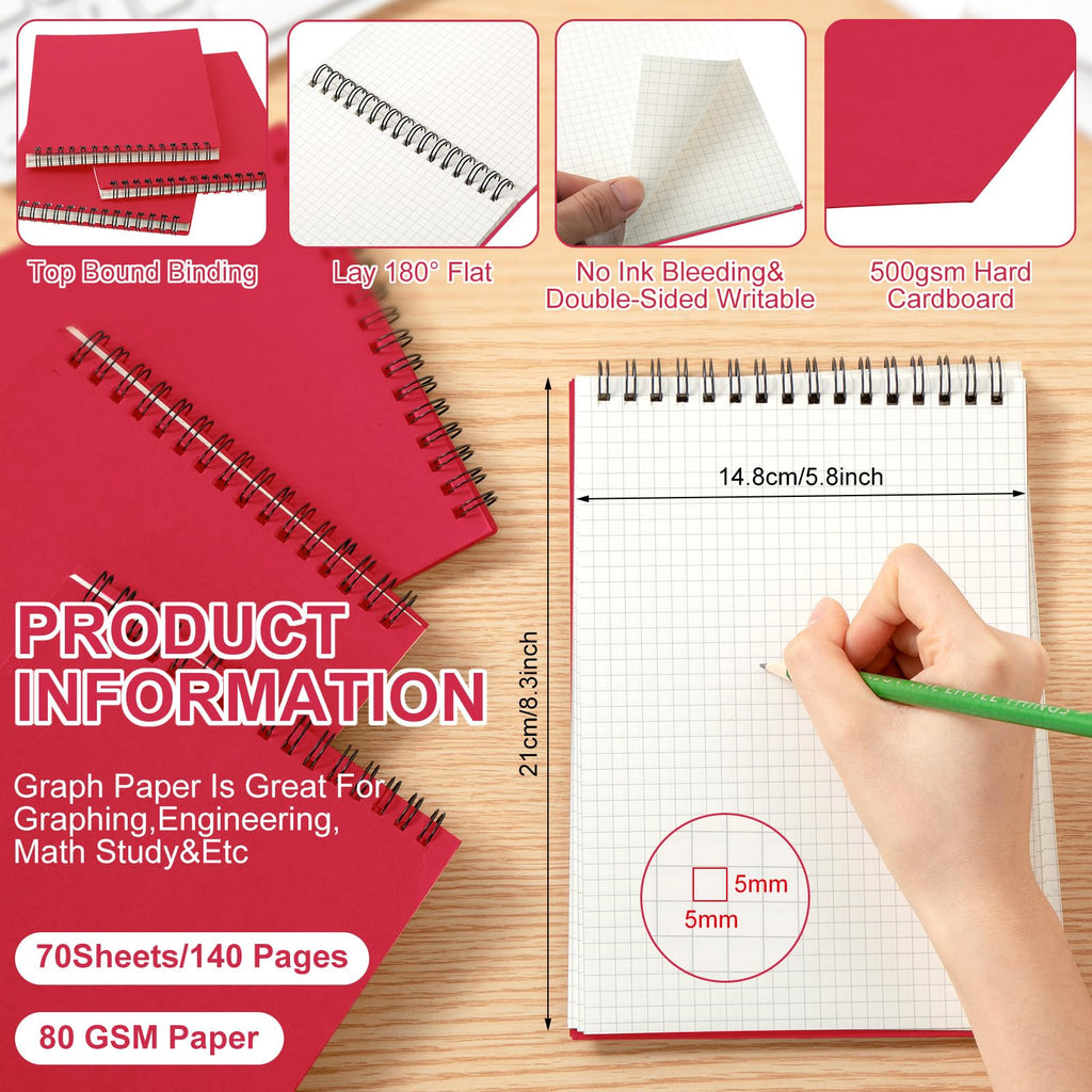 Engrowtic Graph Paper Spiral Notebook A5 - Red / 2 view 1