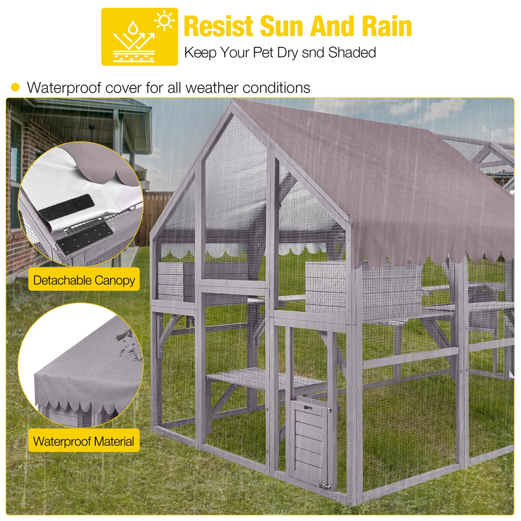 Aivituvin Catio for Multiple Cats, Large 56.54ft² Outdoor Enclosure, Weatherproof w/ 2 Bridges, 7 Trails, 2 Houses, –
